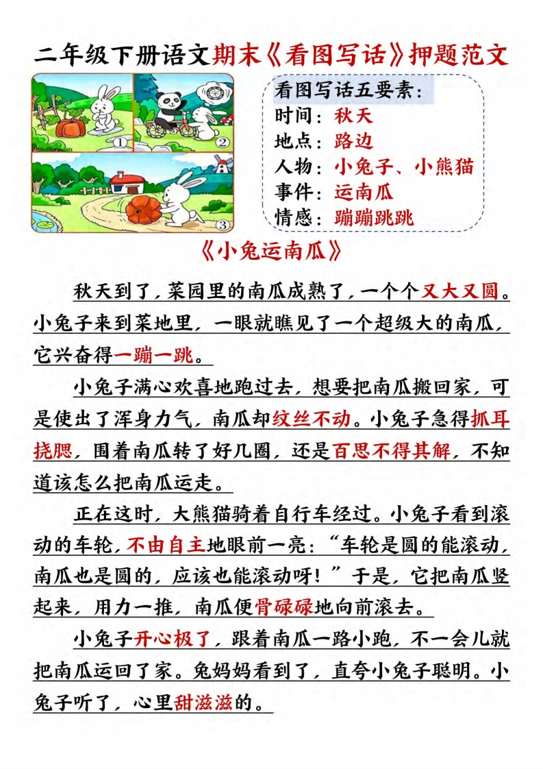 25春二下语文期末《看图写话》押题范文(含练习）-watiku
