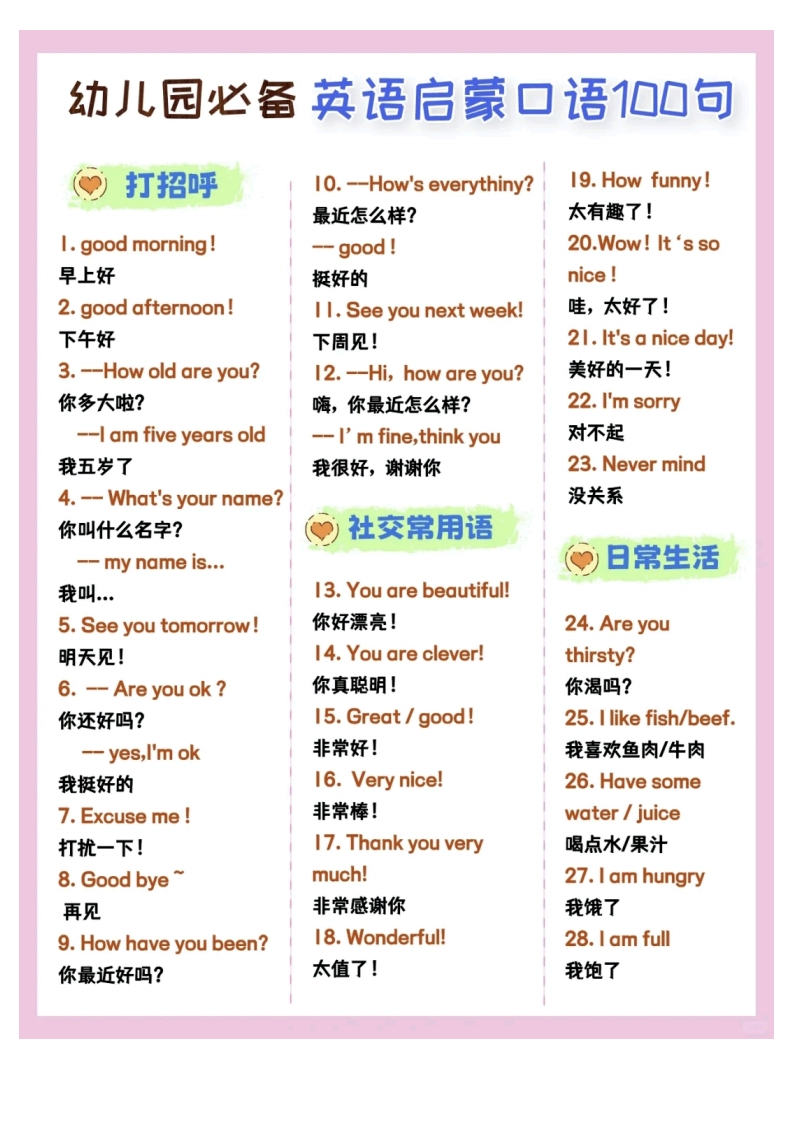 (新)幼儿园英语启蒙口语100句-watiku