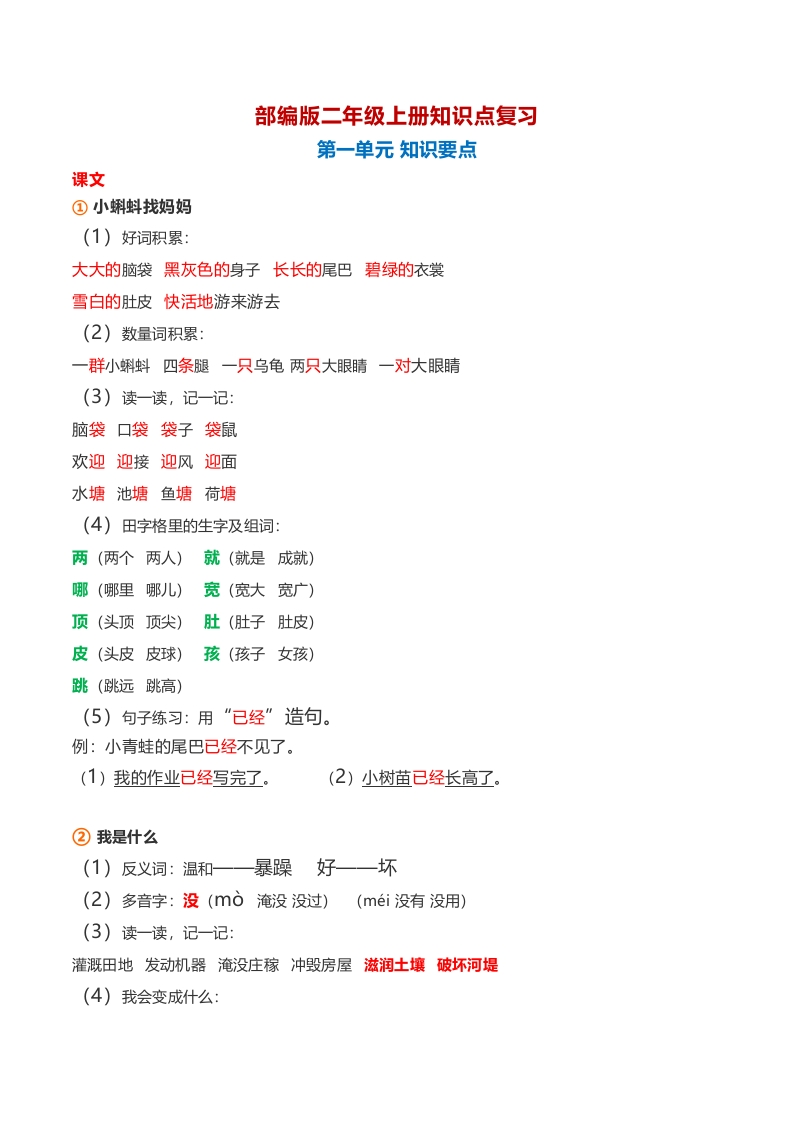 (知识要点)二年级语文上册课文知识点-watiku
