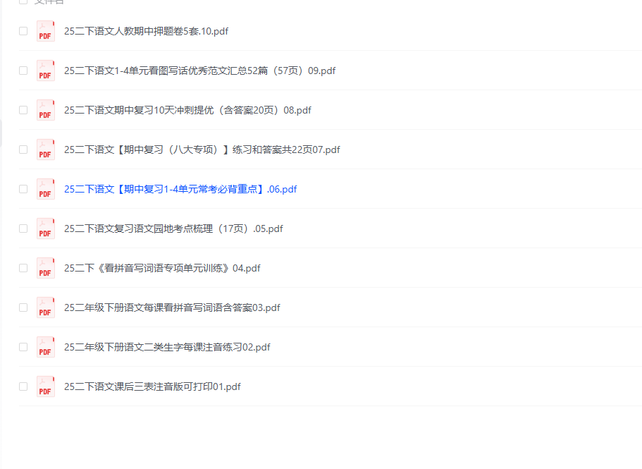 25新二年级下册语文期中复习资料包（含：三轮复习法“基础、专项、期中测试卷）
