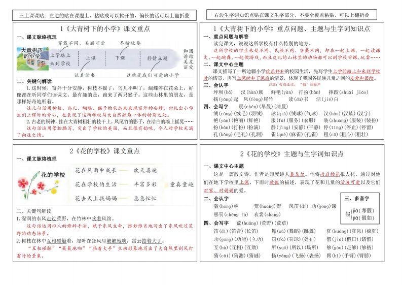 2024秋三上语文新版课课贴（课文重点生字词知识点12页）-watiku