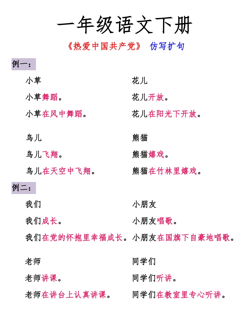 25春一年级下册语文扩写句子专项练习含答案-watiku