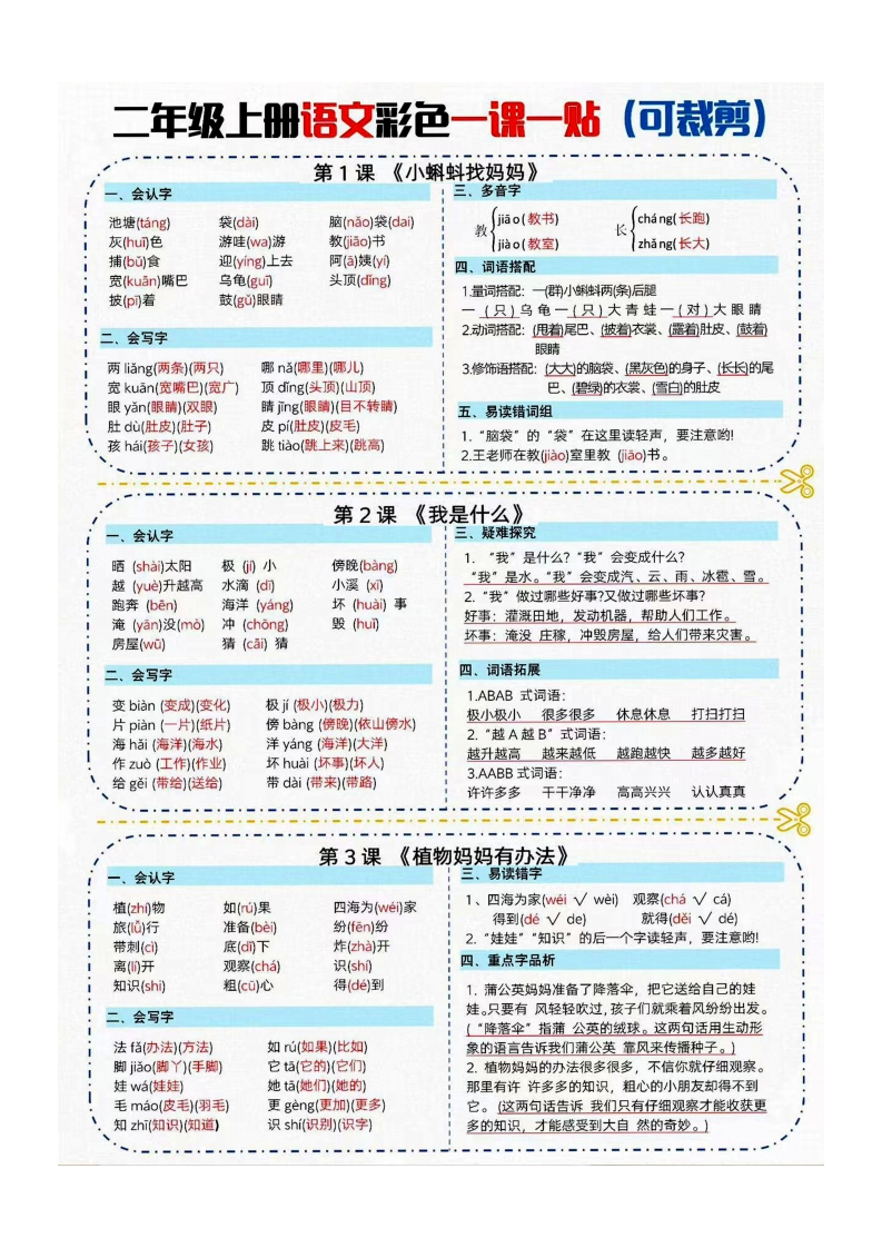二年级上册语文彩色课课贴（长条）-watiku