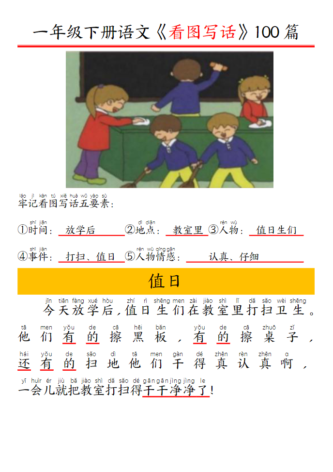 看图写话五要素训练100篇带拼音版
