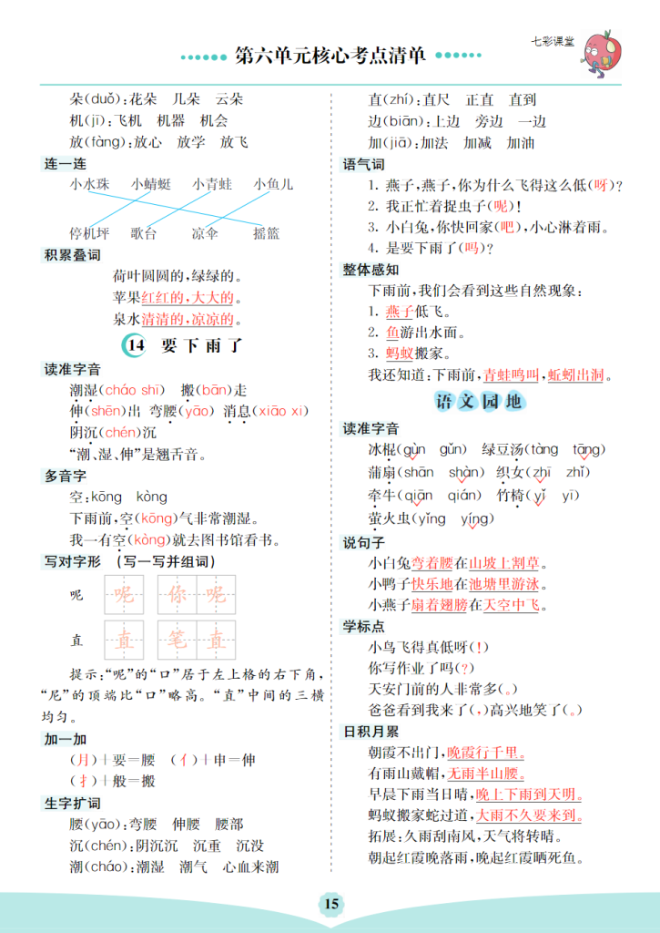 一年级语文下册第6单元核心考点清单.pdf