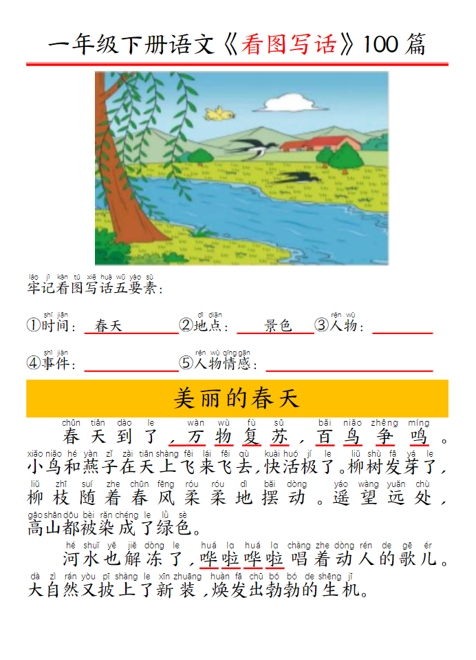 看图写话五要素训练100篇带拼音版(95页）