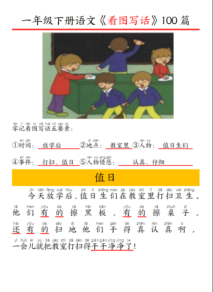 看图写话五要素训练100篇带拼音版(95页）