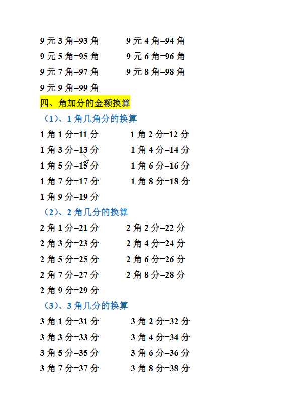 一年级下册数学-人民币换算最全整理