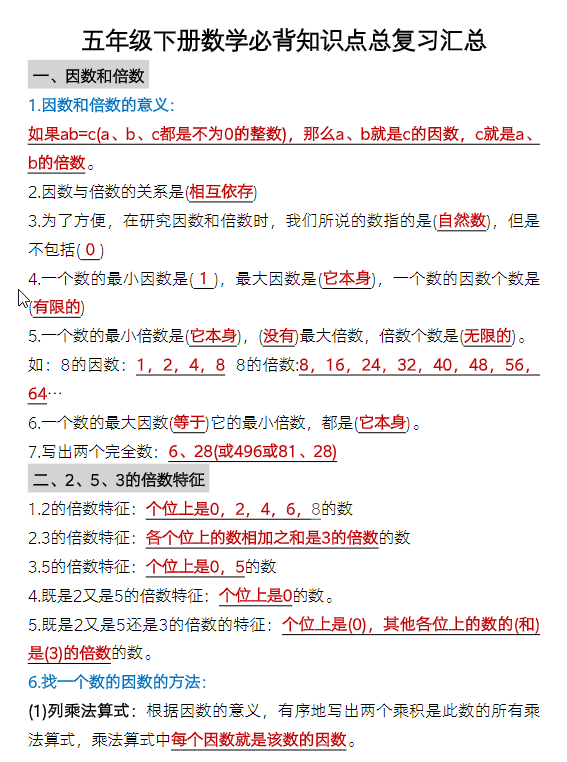 五年级下册数学必背 知识点总复习汇总-watiku