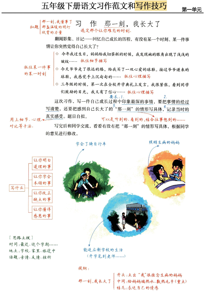 五年级下册语文《单元习作范文及技巧点拨》-watiku
