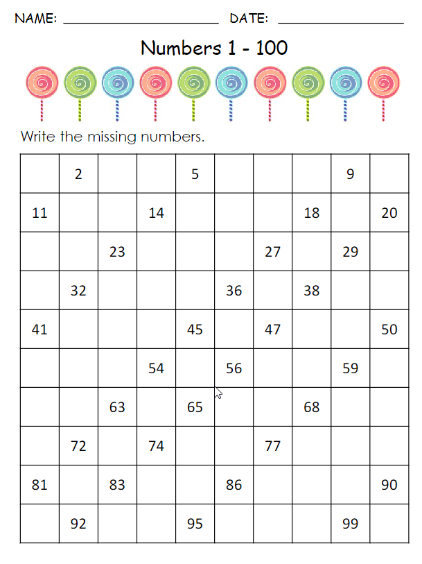 一年级数学下册1-100丢失的数字专题训练