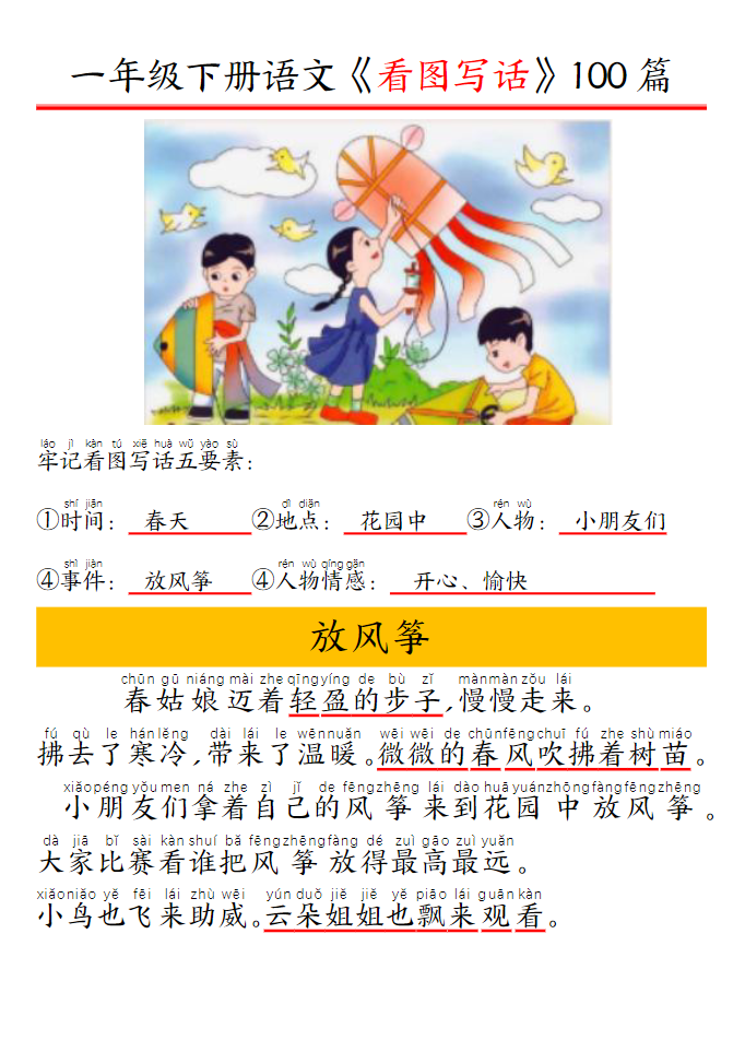看图写话五要素训练100篇带拼音版-watiku