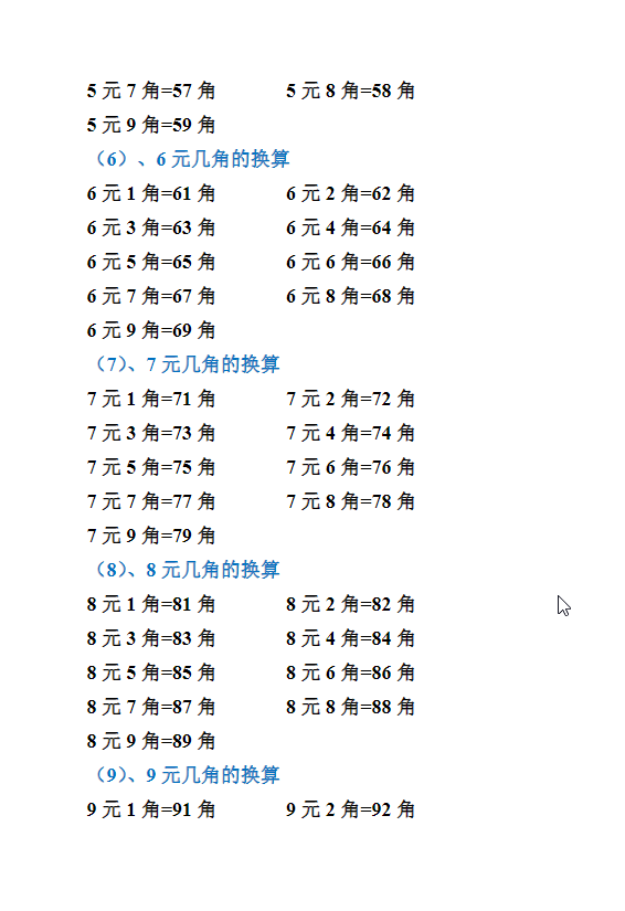 一年级下册数学-人民币换算最全整理