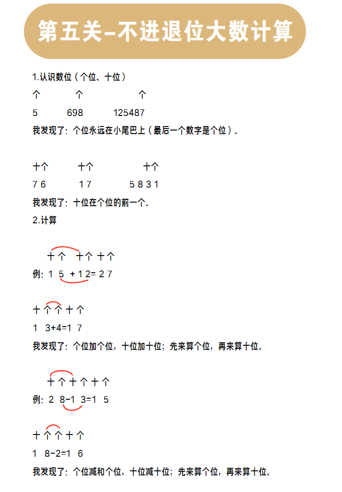 第五关：不进退位大数计算-watiku