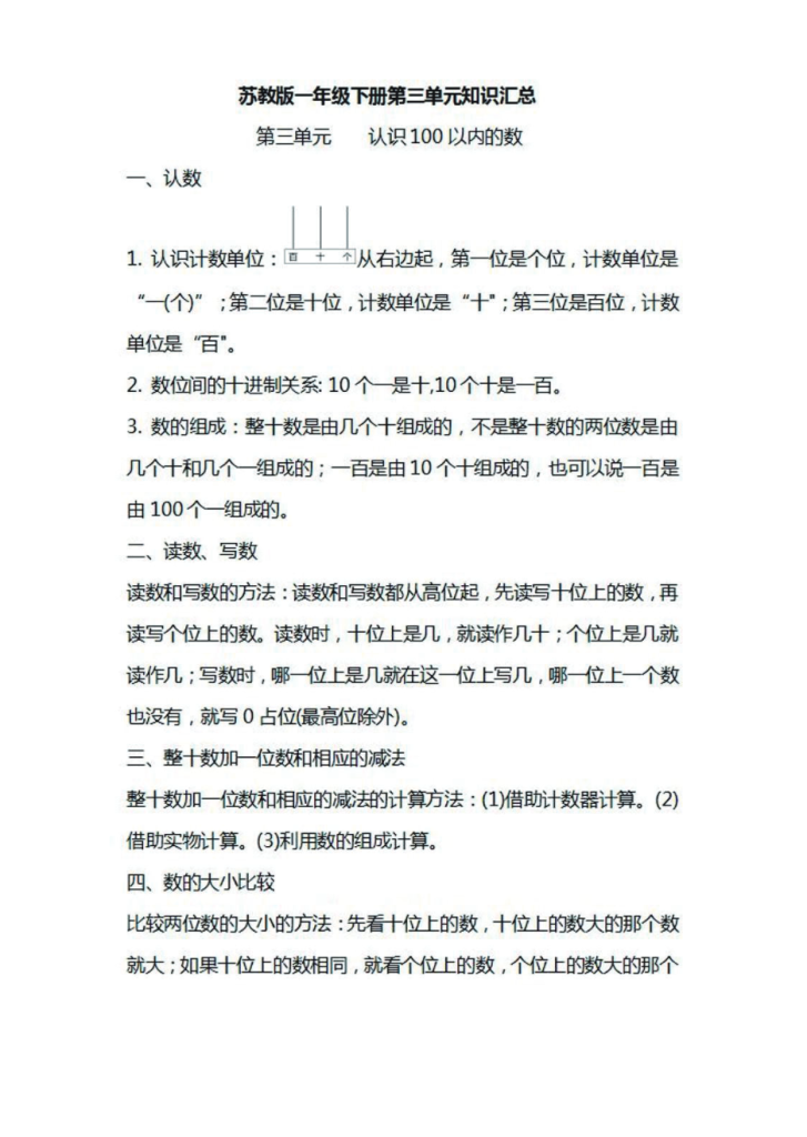 一年级下册数学苏教版知识要点汇总.pdf