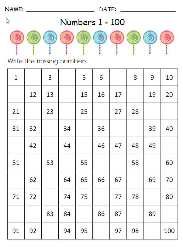 一年级数学下册1-100丢失的数字专题训练