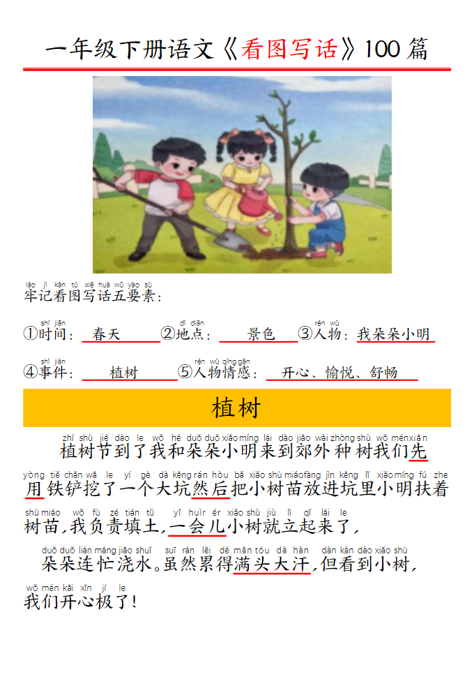 看图写话五要素训练100篇带拼音版