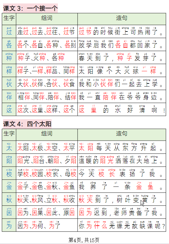 一年级语文下册写字表组词造句