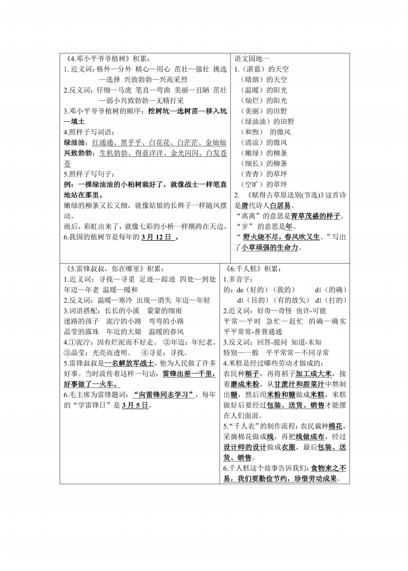 《课课贴》2年级下册知识点版