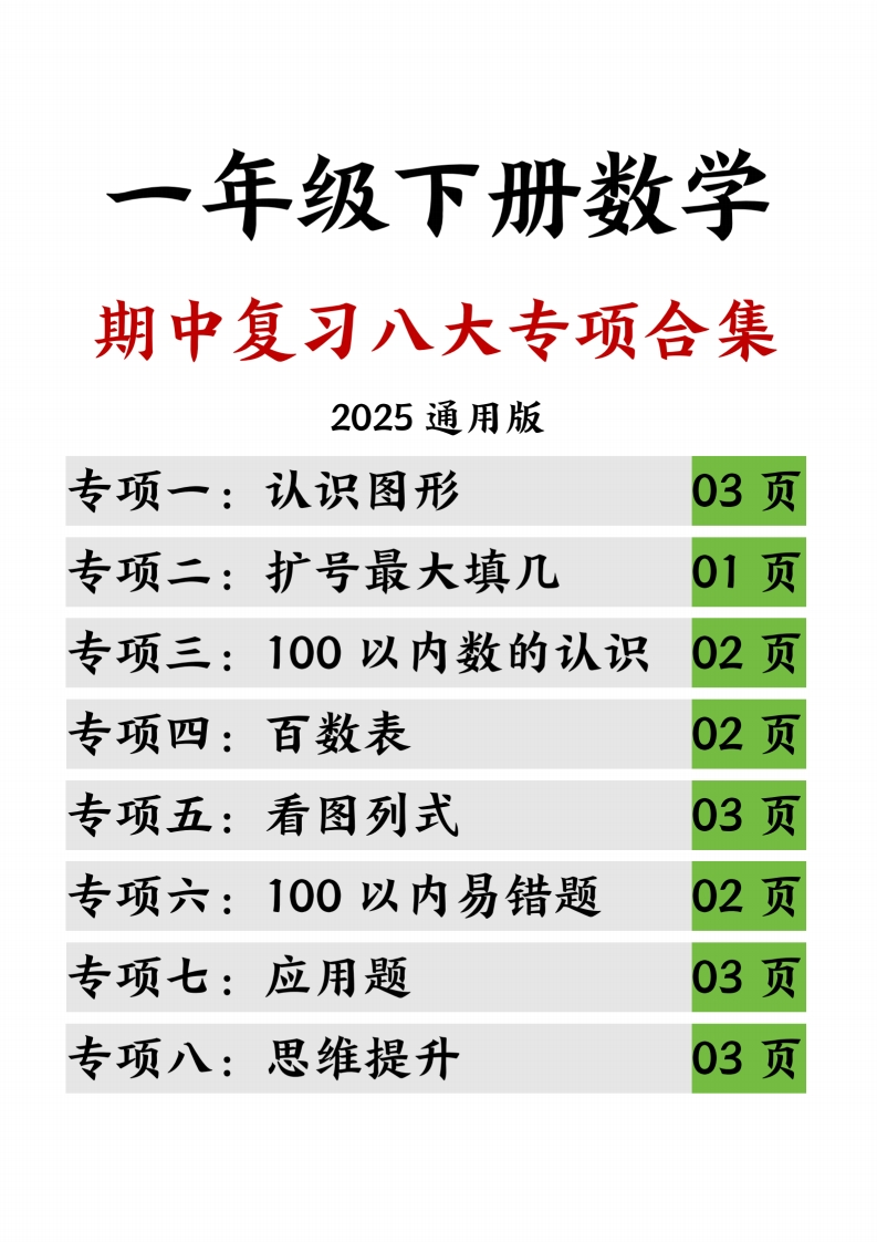 【25一下数学期中复习八大专项合集（20页）-watiku