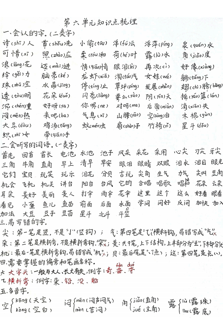 一年级下册语文第六单元知识点梳理-watiku