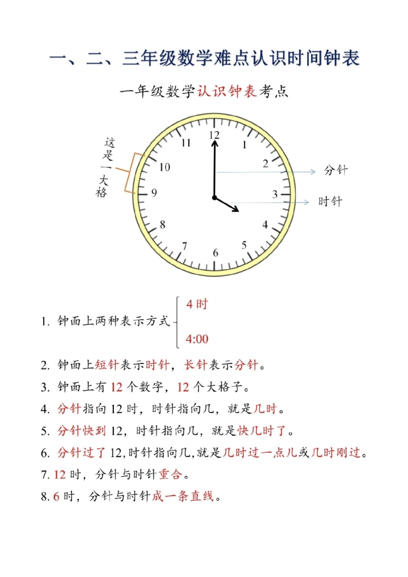 二上数学重难点认识时间钟表-watiku