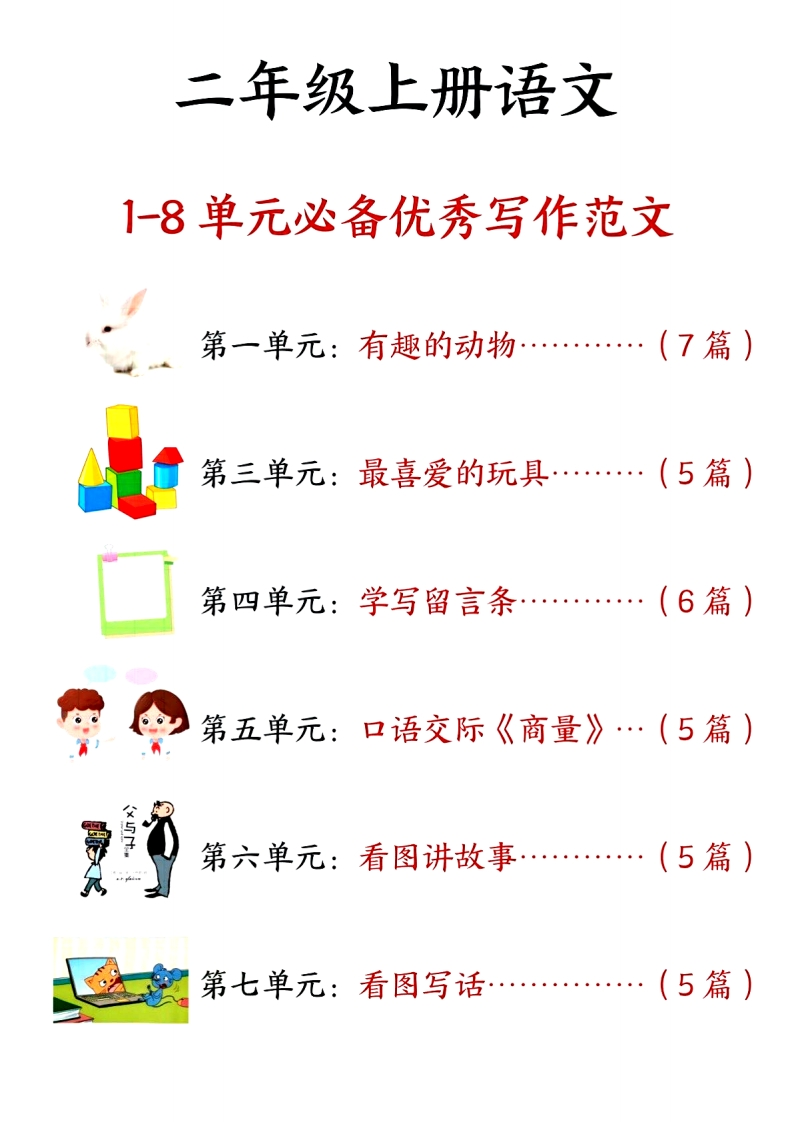 二上语文1-8单元必备优秀写作范文33篇（33页）-watiku