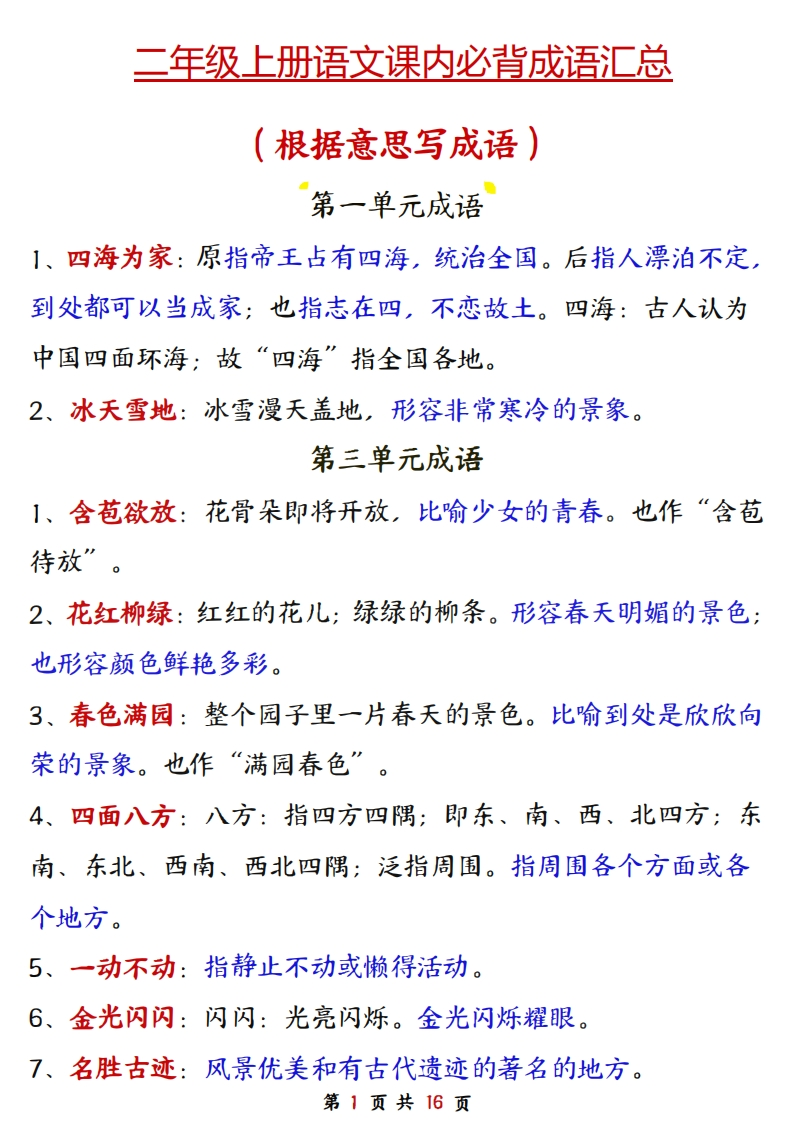 二上语文必背成语汇总（根据意思写成语32页）-watiku
