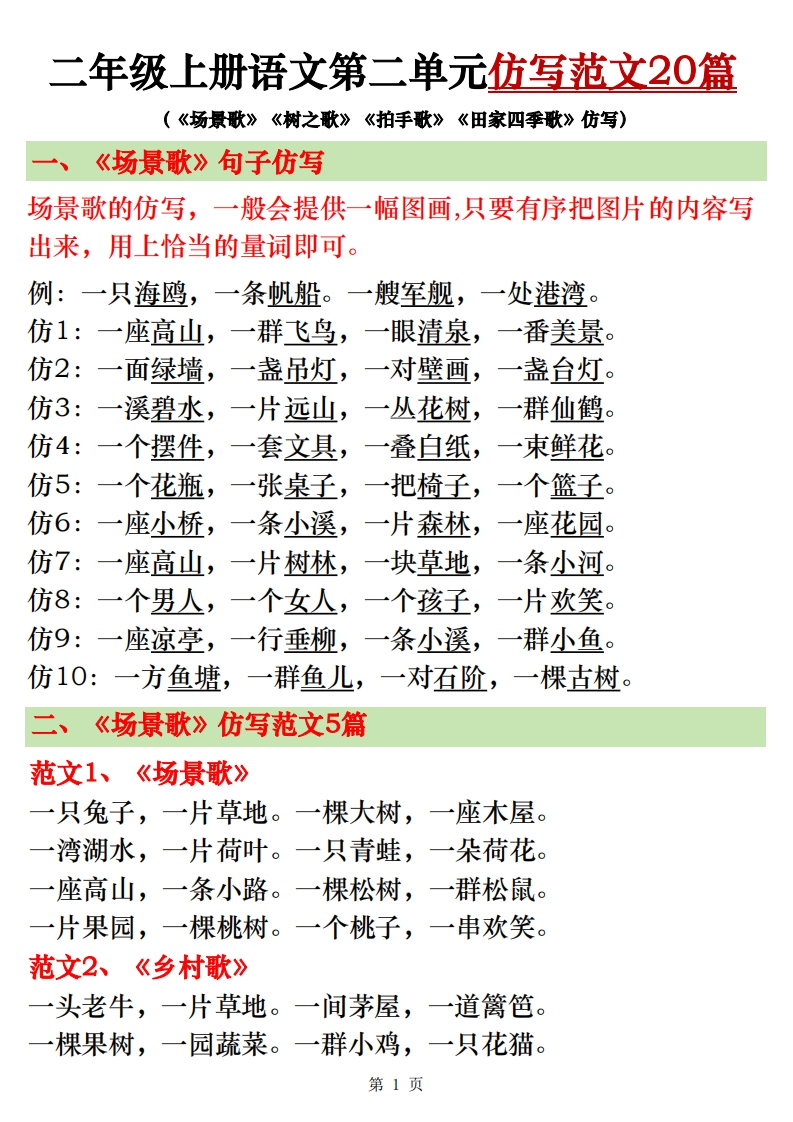 二上语文第二单元仿写范文20篇高清版7页-watiku