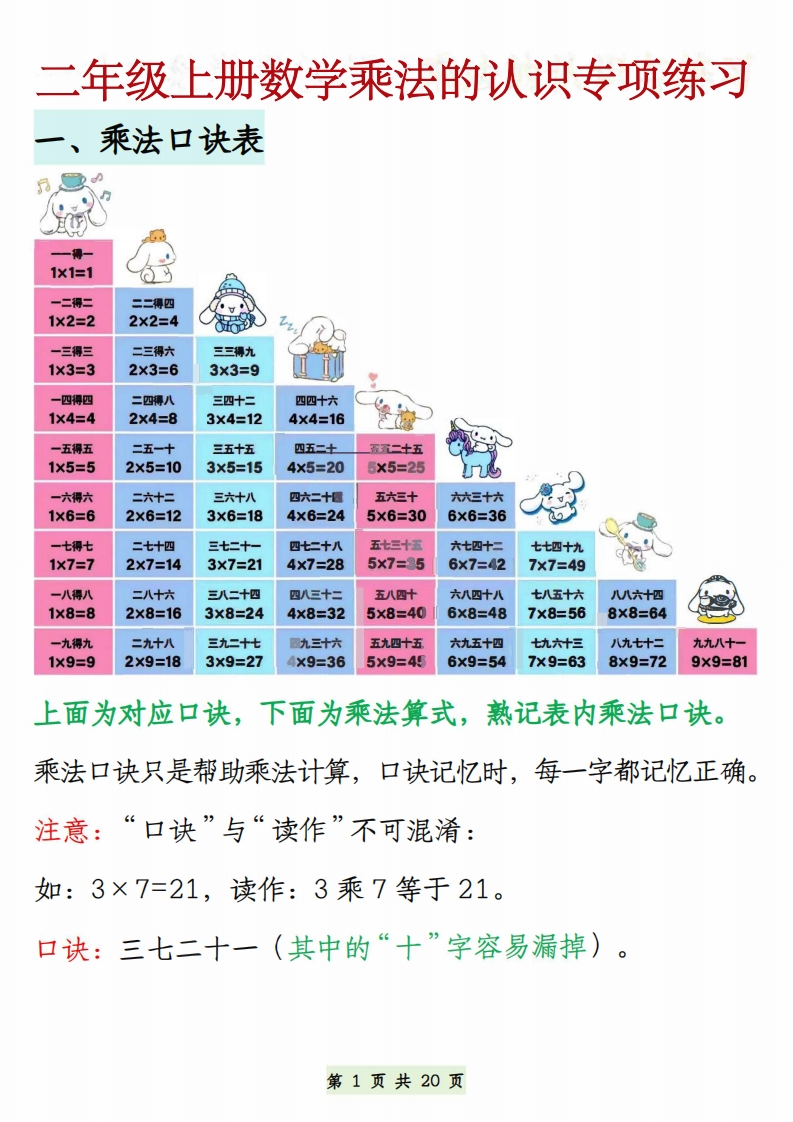 二年级上册数学乘法的认识专项练习-watiku