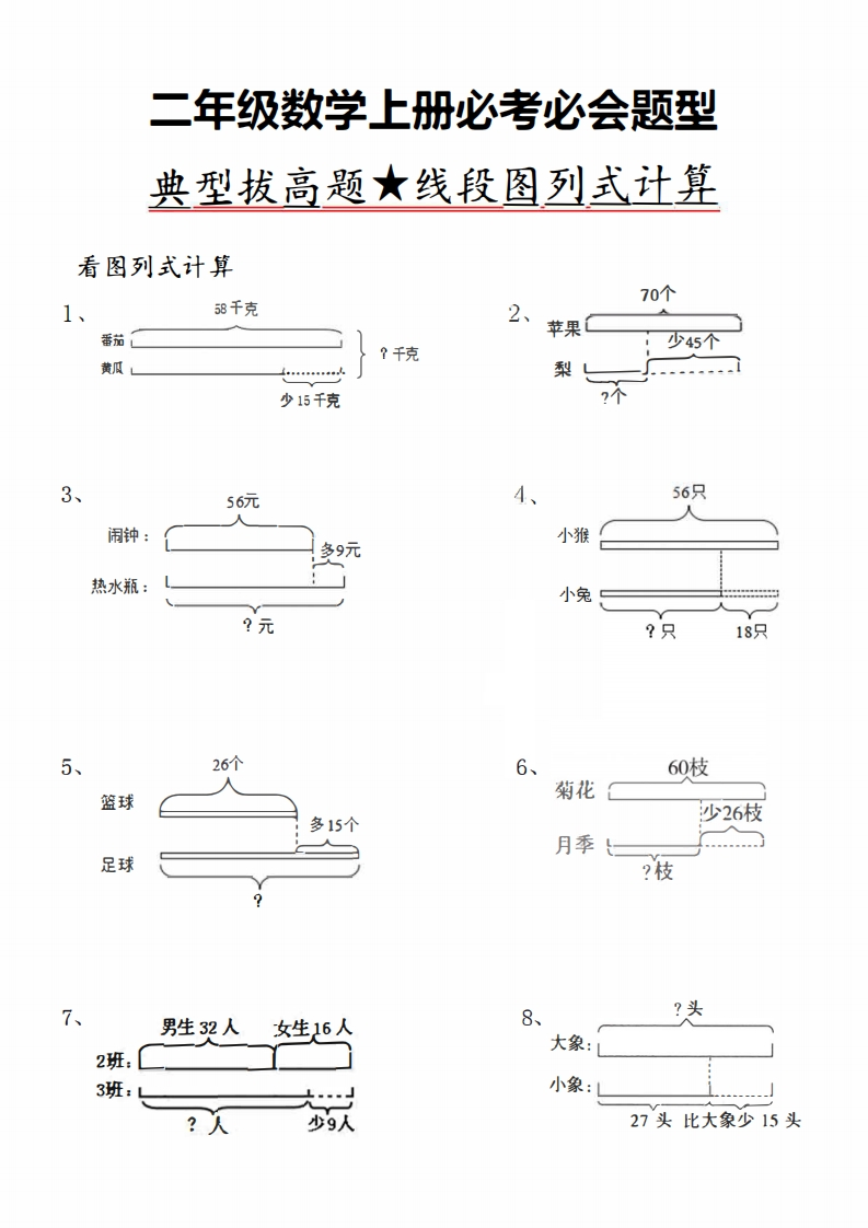 二（上）数学典型线段图列式计算-watiku
