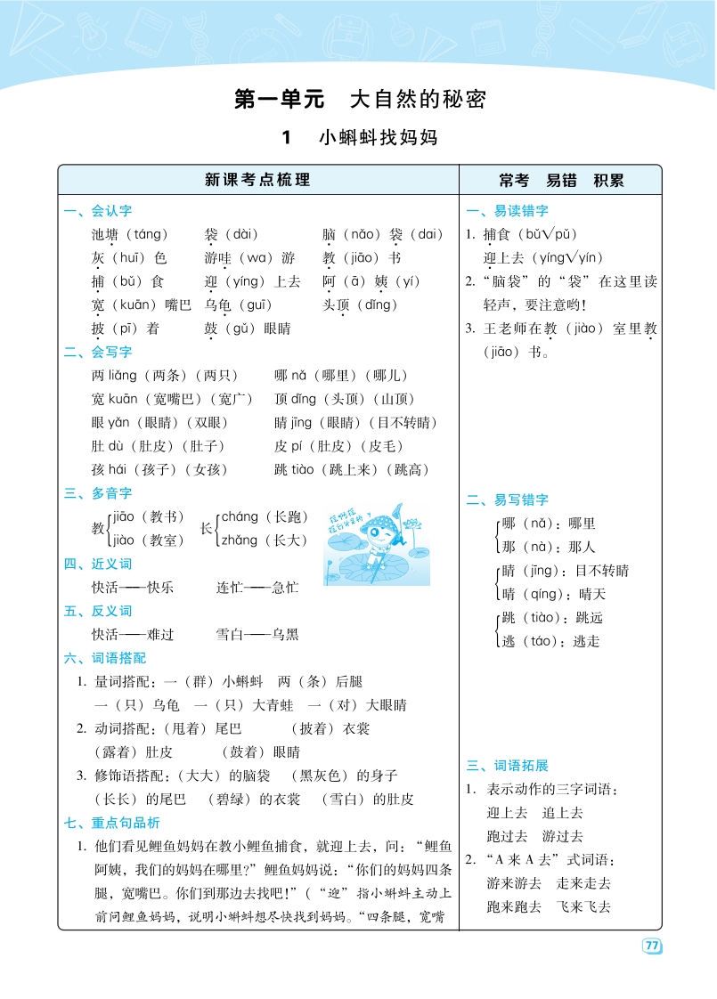 二（上）语文名师规划每一课重考点梳理（全册)-watiku