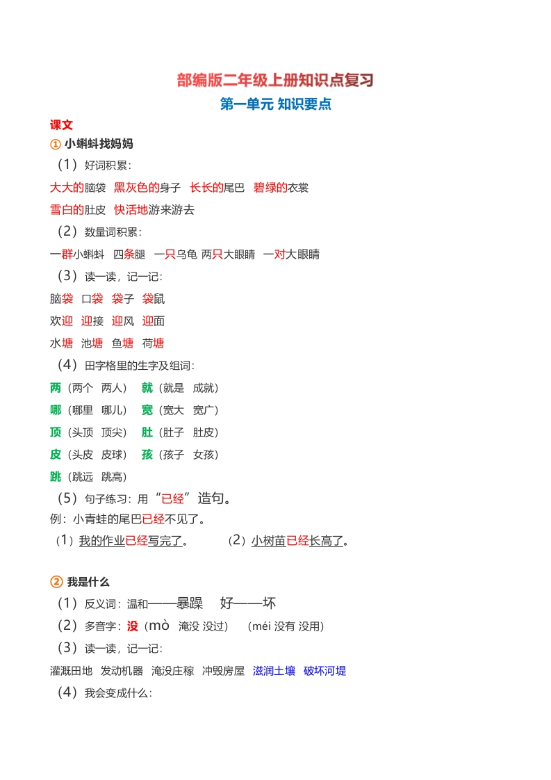 全册知识点梳理二年级上-watiku