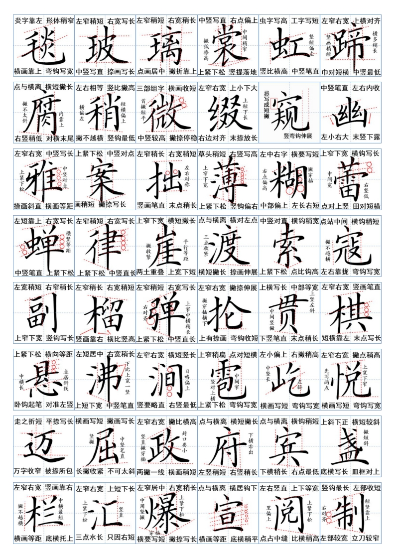 六年级上册生字书写规范-watiku