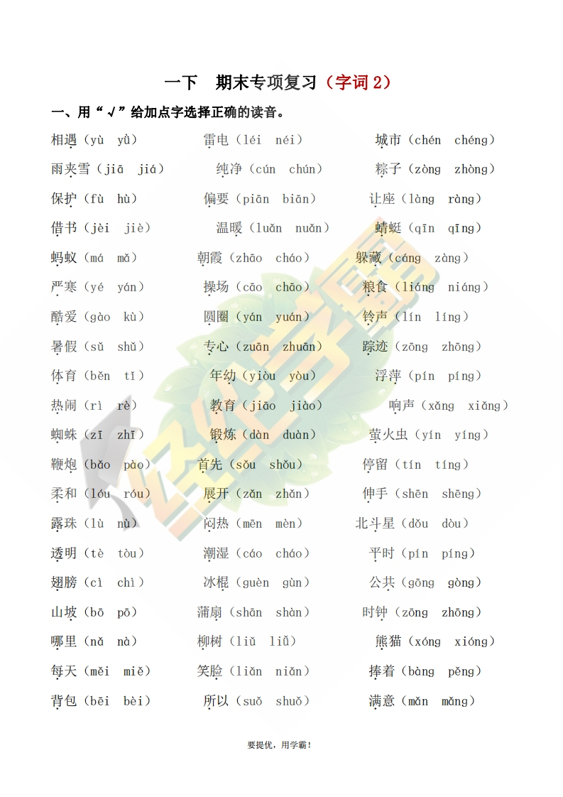学霸期末复习一下期末专项复习（字词2）-watiku
