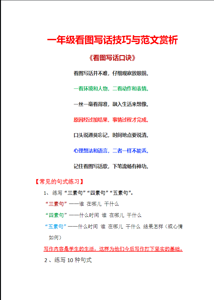 一年级看图写话技巧与范文赏析（共9页）-watiku