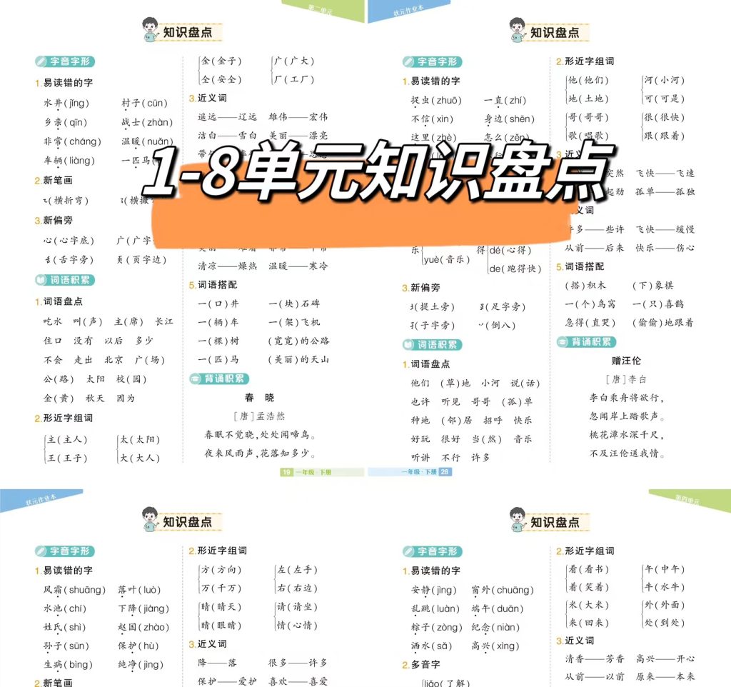 一年级下册语文1-8单元知识盘点（共8页）-watiku