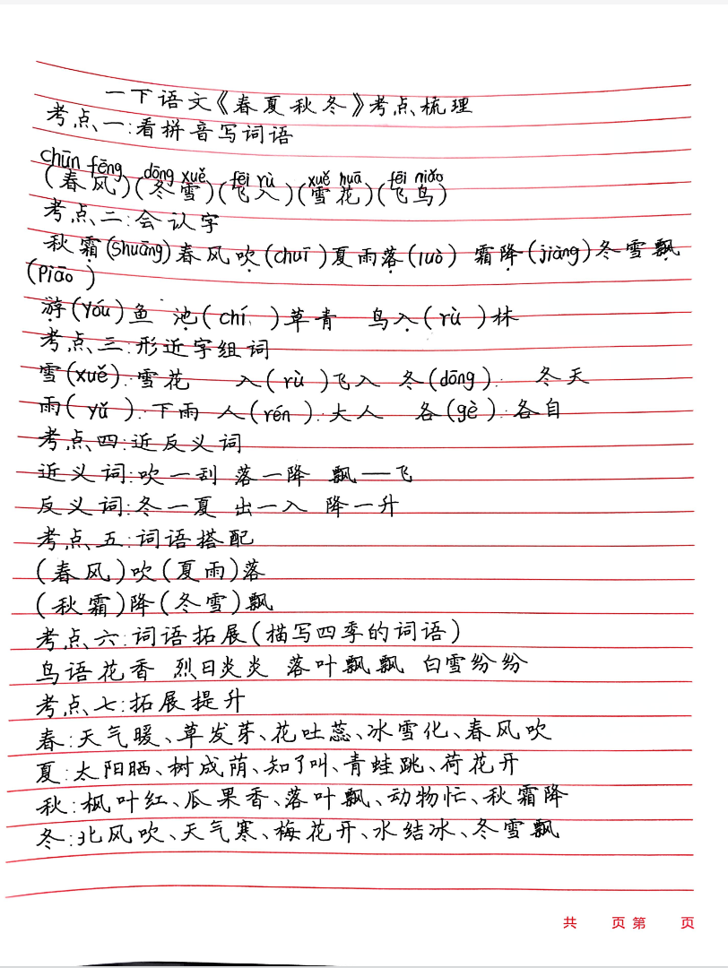 25春一年级下册语文课本全册课堂笔记（手写版）新教材