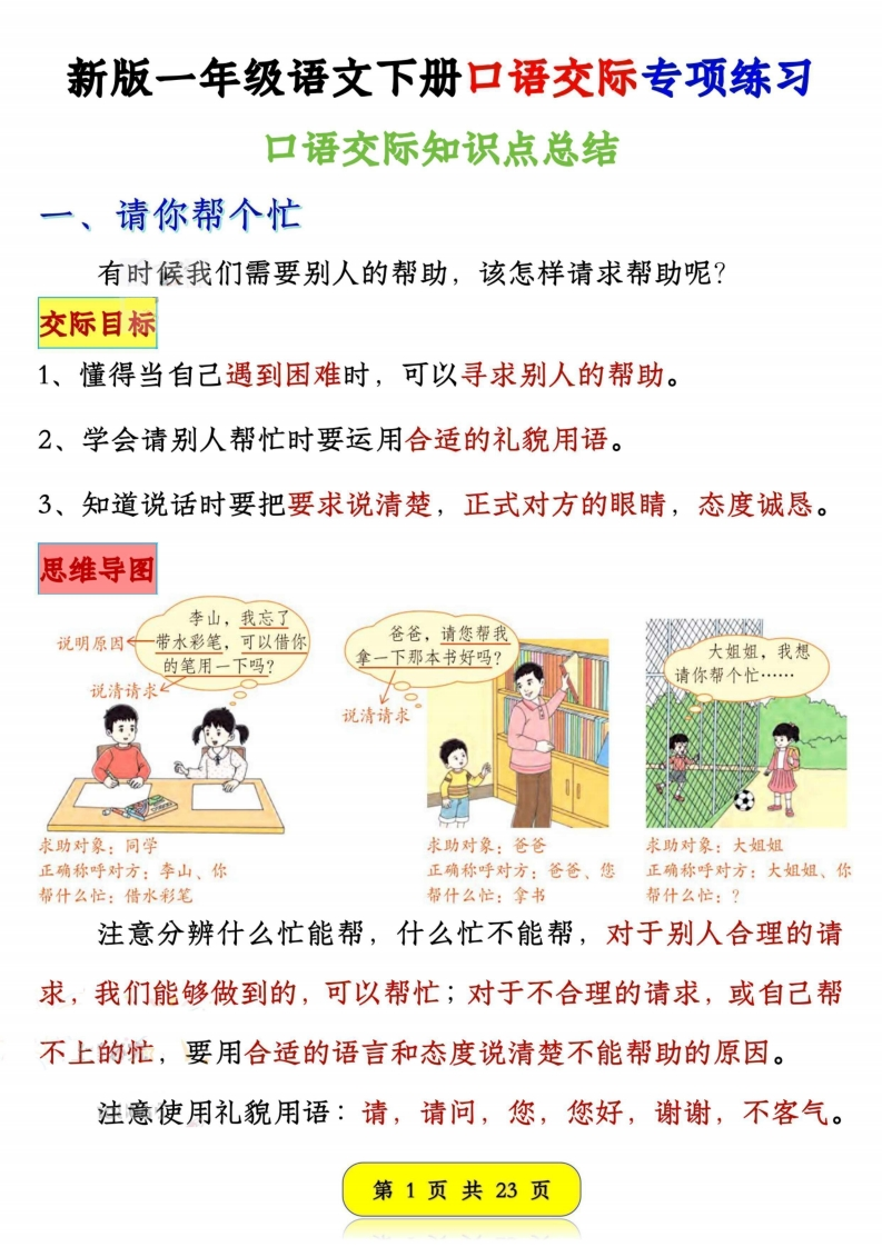 新一下语文口语交际专项练习（23页）-watiku