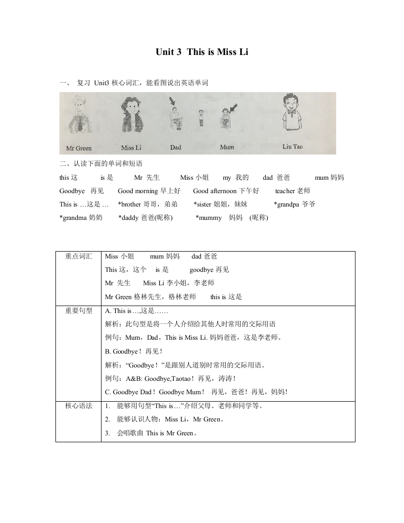 译林版一年级上Unit3知识点梳理-watiku