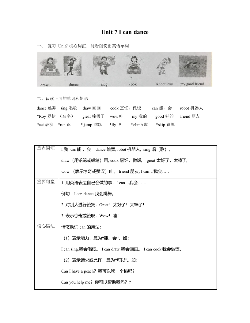 译林版一年级上Unit7知识点梳理-watiku
