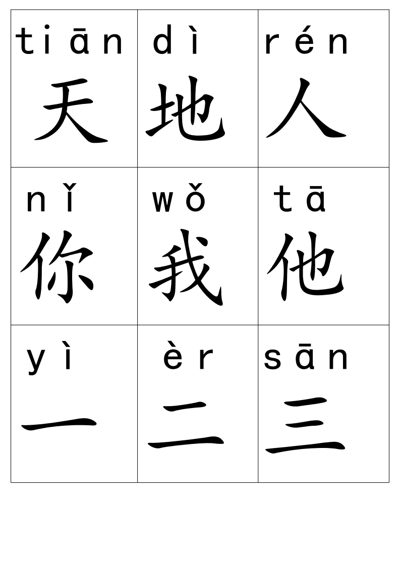 部编本一年级上册带拼音生字卡片-watiku