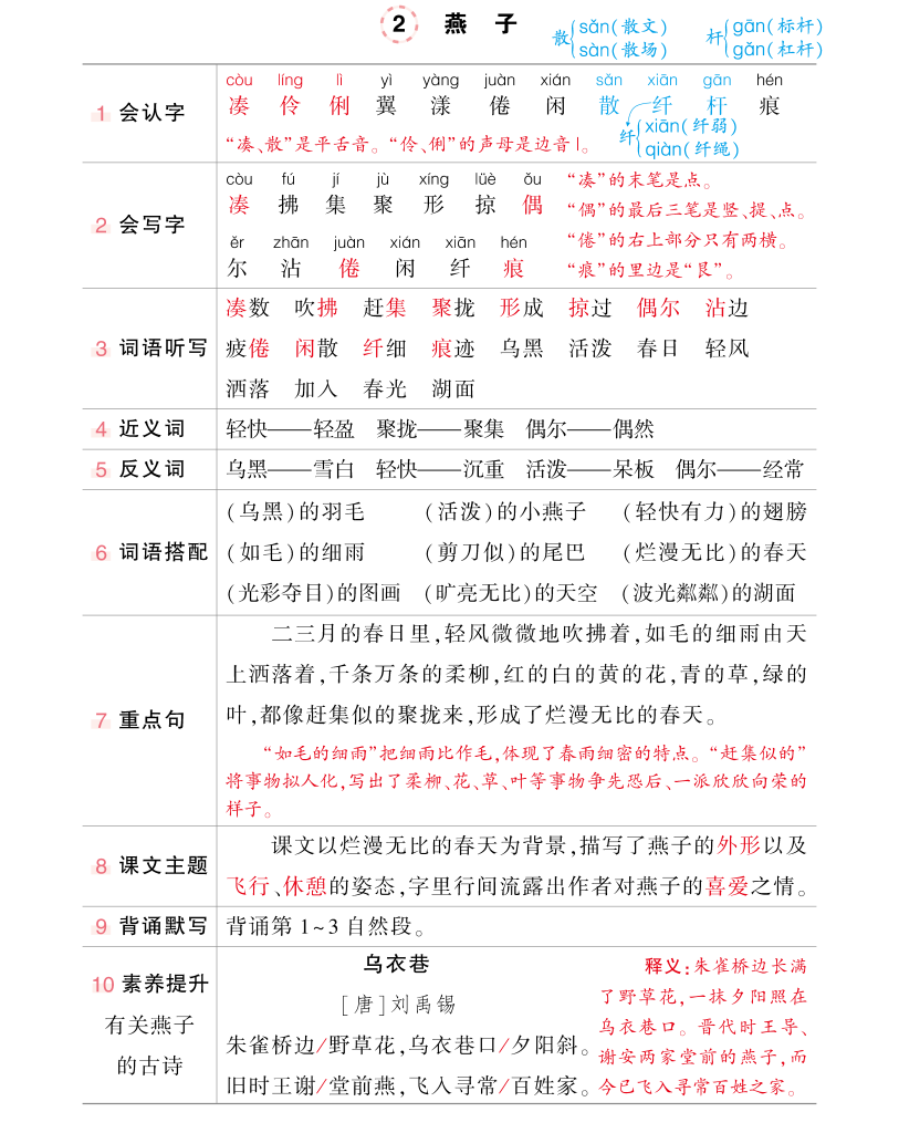2024新三年级下册语文状元语文每课背记清单，共25页