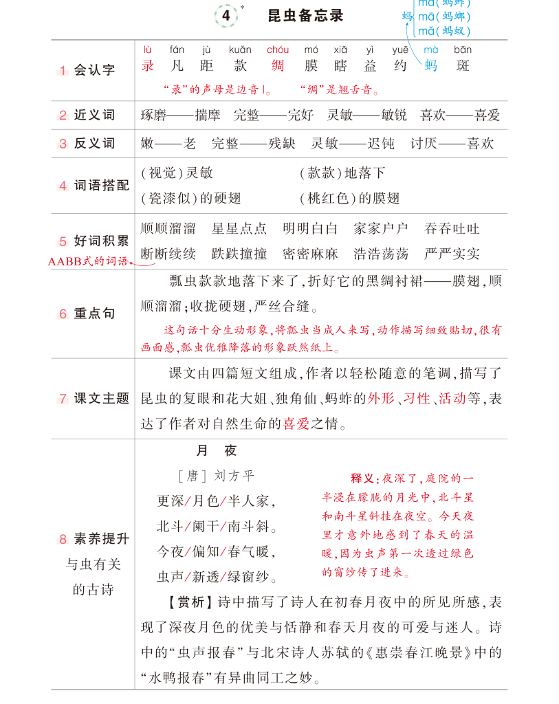 2024新三年级下册语文状元语文每课背记清单，共25页