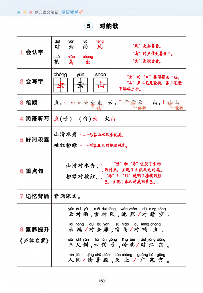 一年级上册语文状元背记清单