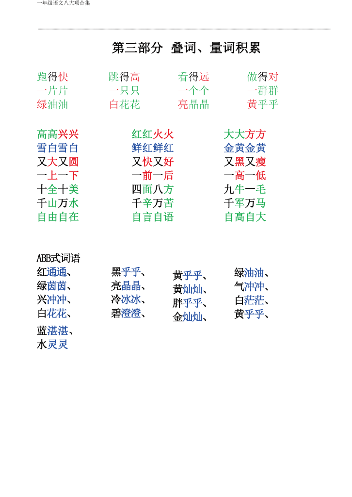 一年级下册语文八大项合集(共35页）